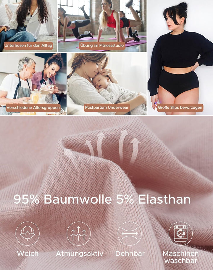 INNERSY Unterhosen Damen Baumwolle Stretch Slips Hohe Taille Weiche Unterwäsche Frauen 5er Pack XXL