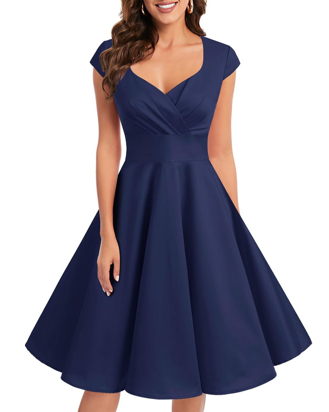 Bbonlinedress 1950er Vintage Retro Cocktailkleid Rockabilly V-Ausschnitt Faltenrock Abendkleid Party