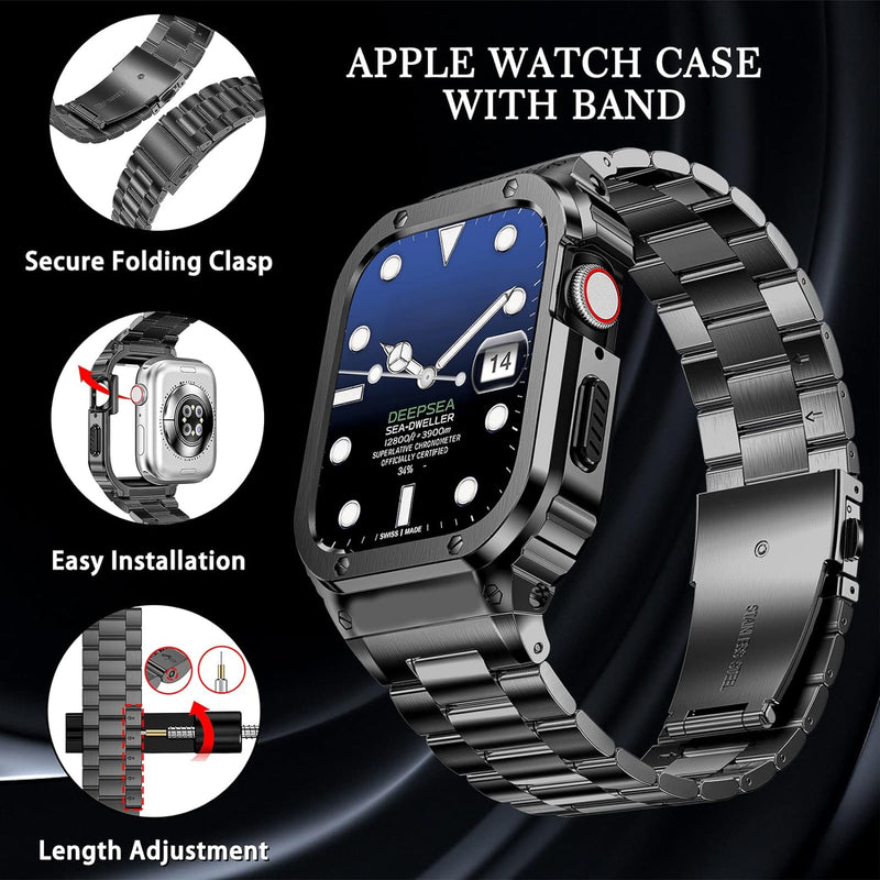 HASLFM Edelstahl Apple Watch Armband mit Gehäuse Kompatibel mit Apple Watch Series 9/8/7(41mm) 6/5/4