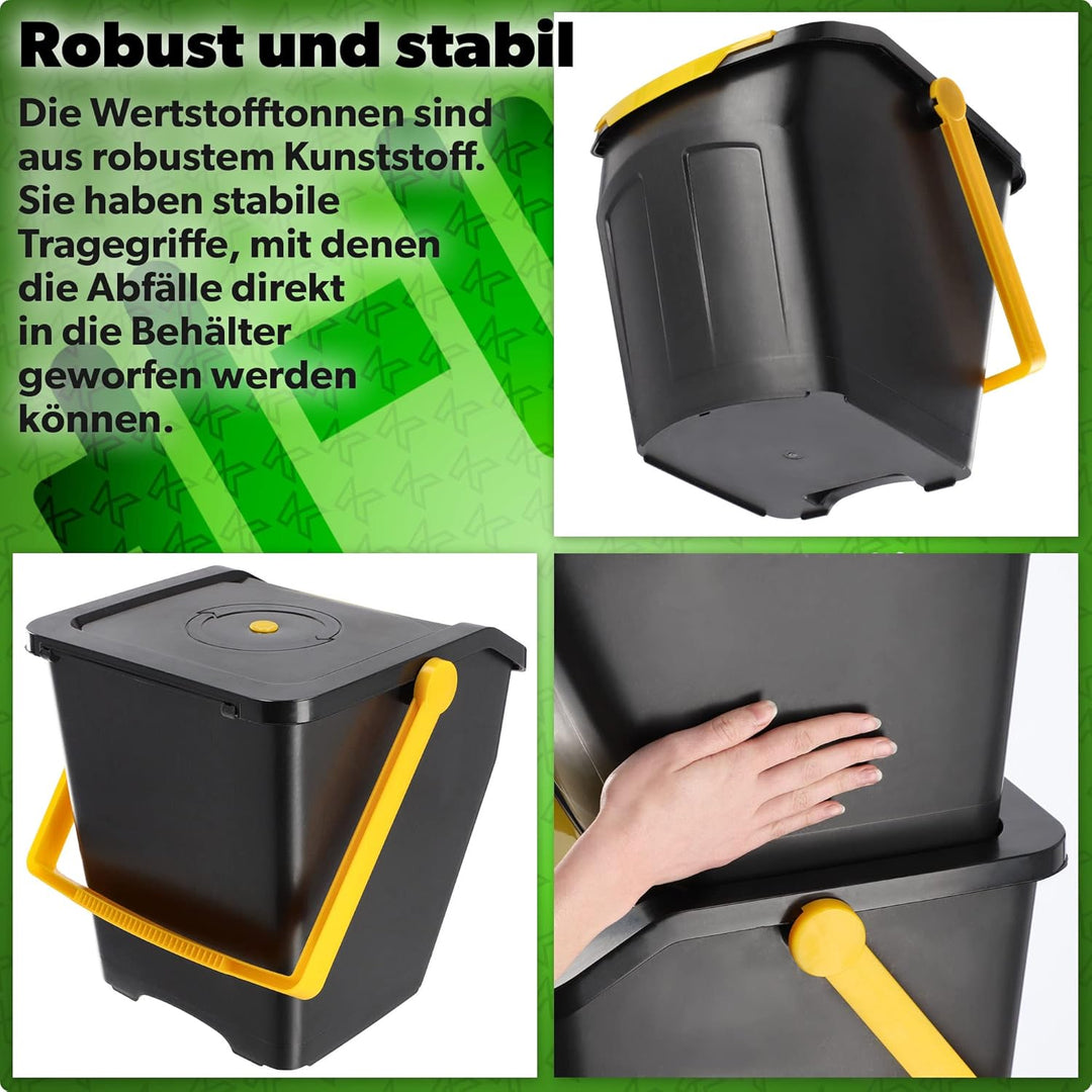 KADAX Recycling-Eimer, 25L Mülleimer mit Deckel, Abfalleimer-Set für leichte Mülltrennung, Abfallsam