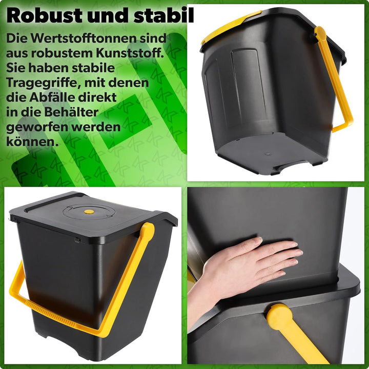 KADAX Recycling-Eimer, 25L Mülleimer mit Deckel, Abfalleimer-Set für leichte Mülltrennung, Abfallsam