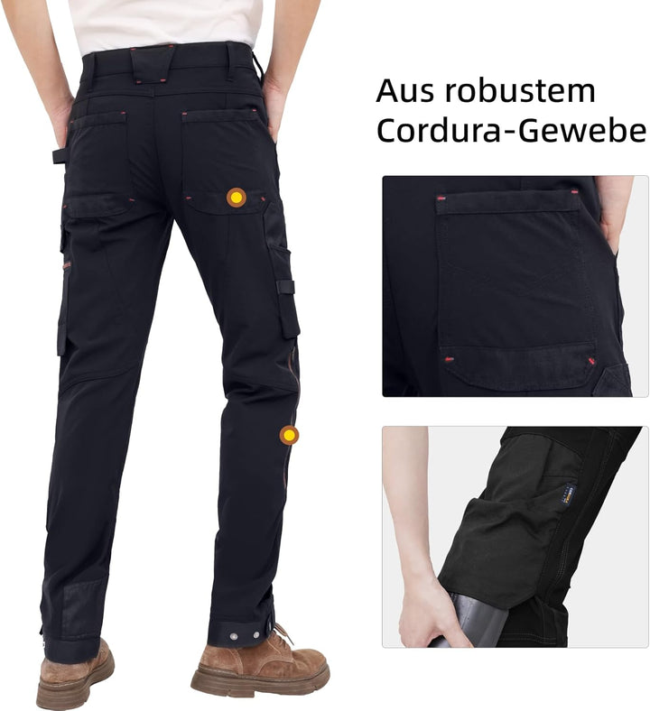 WORK IDEA Herren Slim-Fit Stretch Arbeitshose: Kritische Stoffbereiche aus Cordura – strapazierfähig