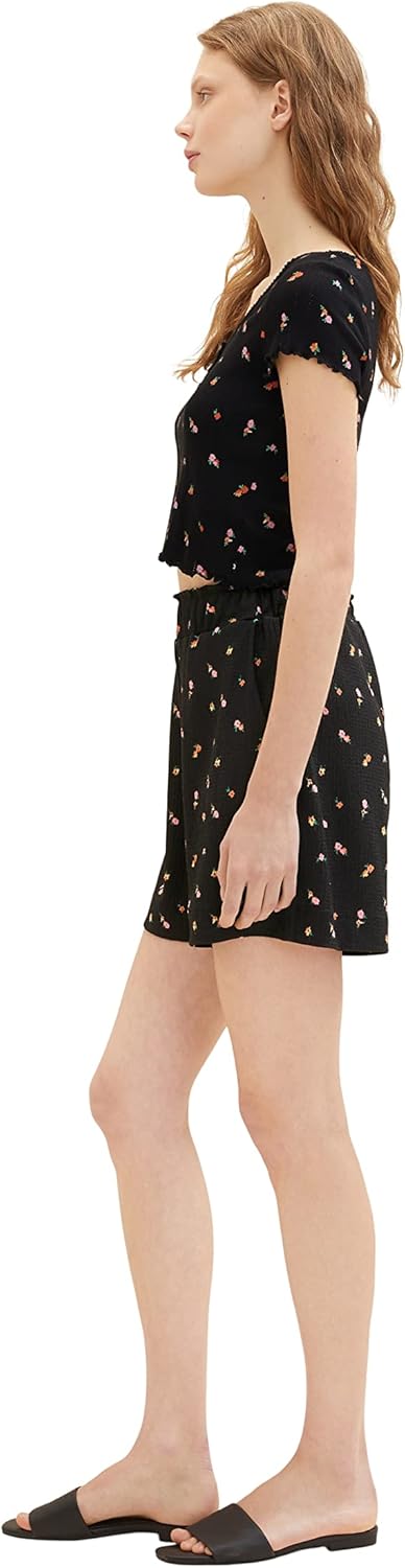 TOM TAILOR Denim Damen Basic Shorts M 31950 - Small Black Flower Print, M 31950 - Small Black Flower