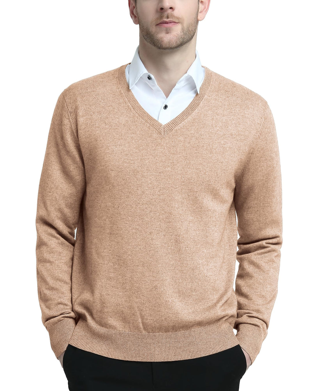 Kallspin Herren Strickpullover aus Wollmischung V-Ausschnitt Langarm Comfort Fit Pullover M Kaffee,