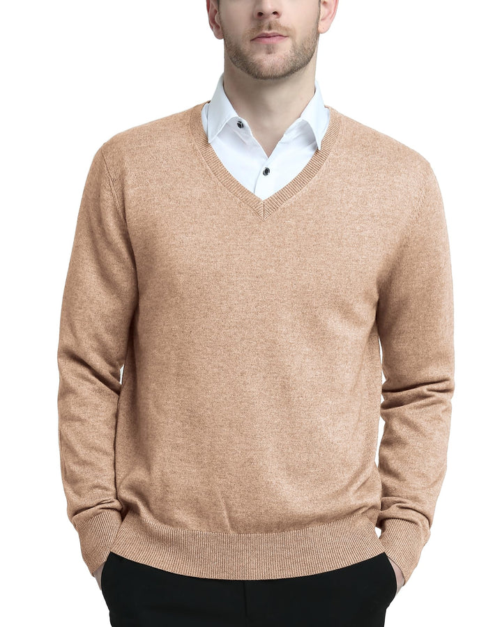 Kallspin Herren Strickpullover aus Wollmischung V-Ausschnitt Langarm Comfort Fit Pullover M Kaffee,