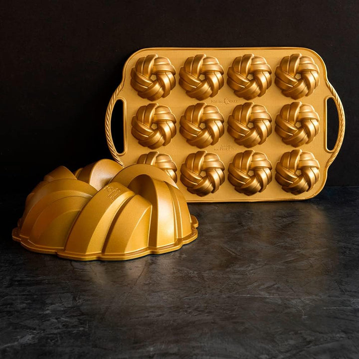 Nordic Ware 95377 Bundtlette-Pfanne zum 75. Jahrestag, geflochten, Goldfarben