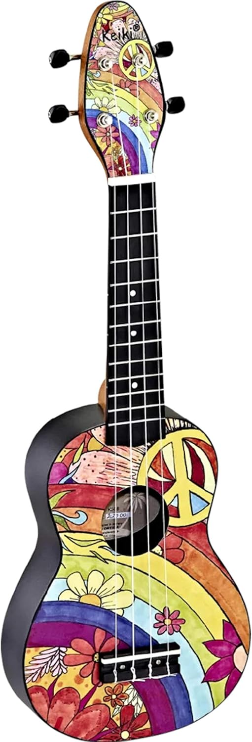 Ortega Guitars Sopran Ukulele bunt - Keiki K2 - Starterkit inklusive Tuner, Gurt, 5 Medium Plektren