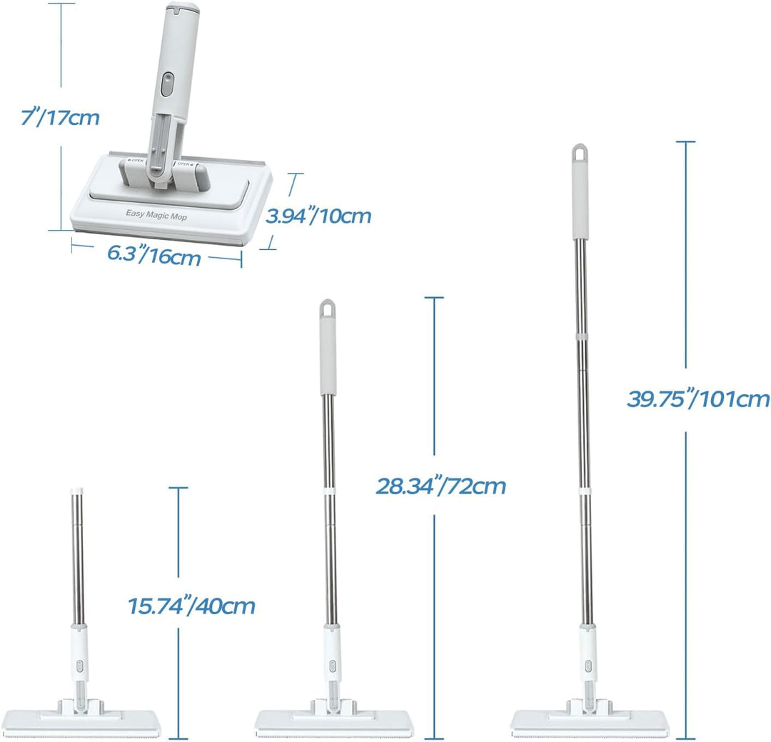 Wischmopp mit EIN-Knopf-Wechsel & Klemm-System, Zero Touch Bodenwischer für Feuchttücher, Multifunkt