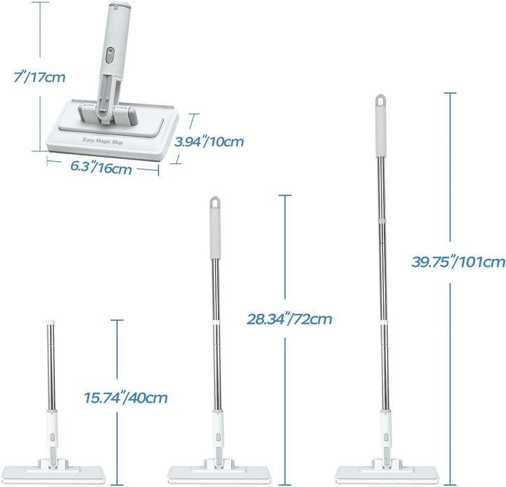 Wischmopp mit EIN-Knopf-Wechsel & Klemm-System, Zero Touch Bodenwischer für Feuchttücher, Multifunkt