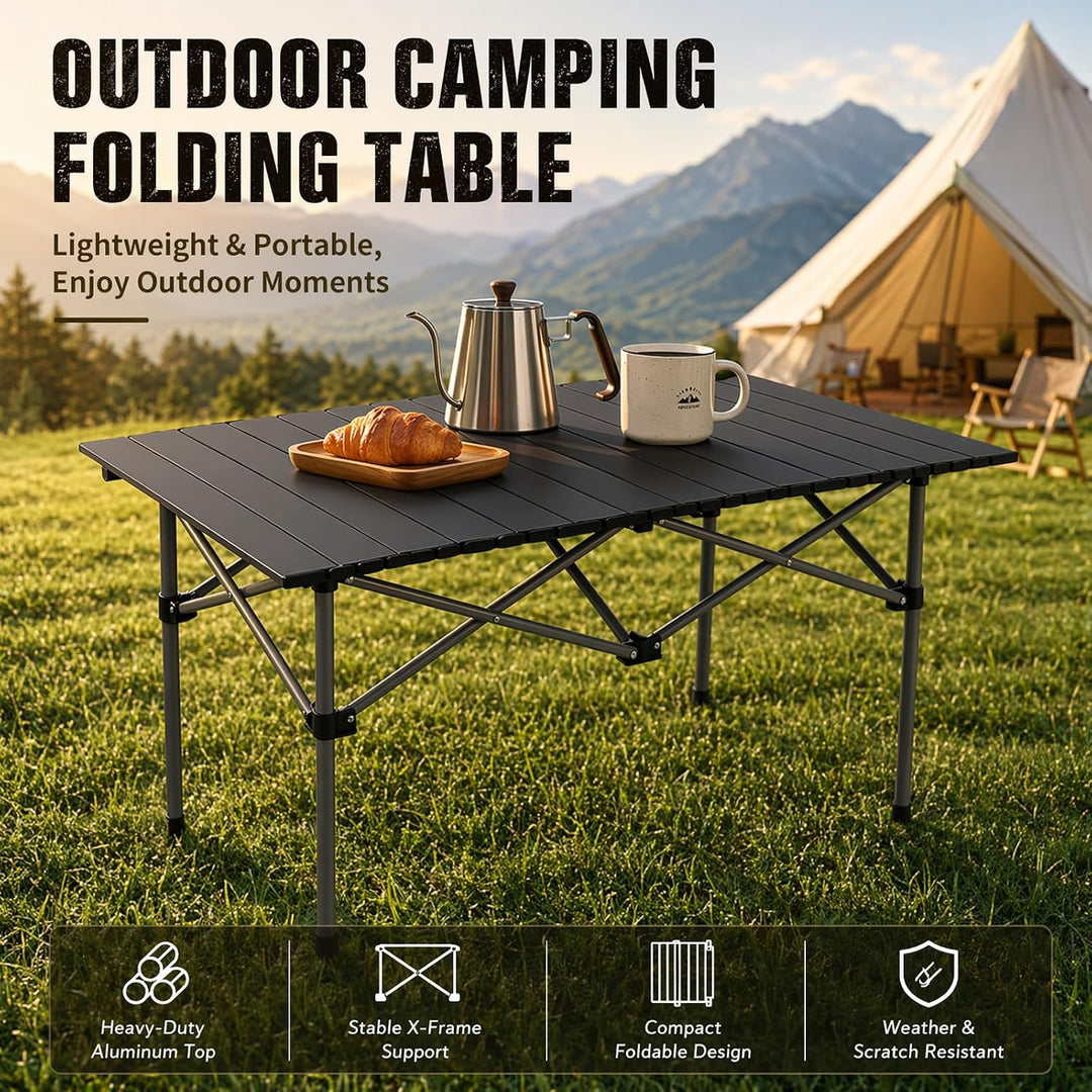 Campingtisch Klappbar 95 x 56 x 50 cm Klapptisch Camping Tragbar mit Rollbarer Tischplatte und Trage