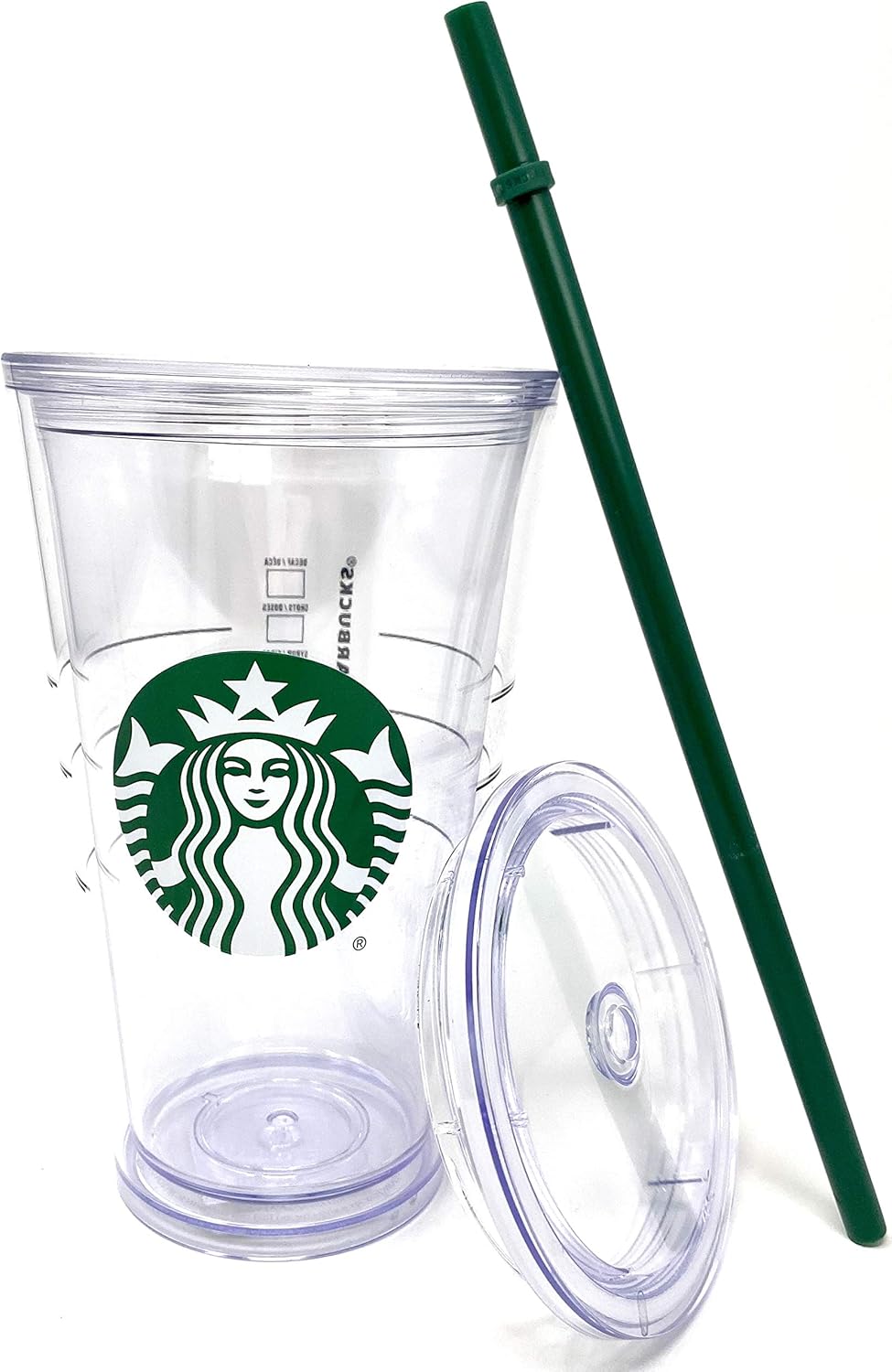 Starbucks Cold Cup Clear Grande Trinkbecher mit grünem Strohhalm-Logo – 473 ml