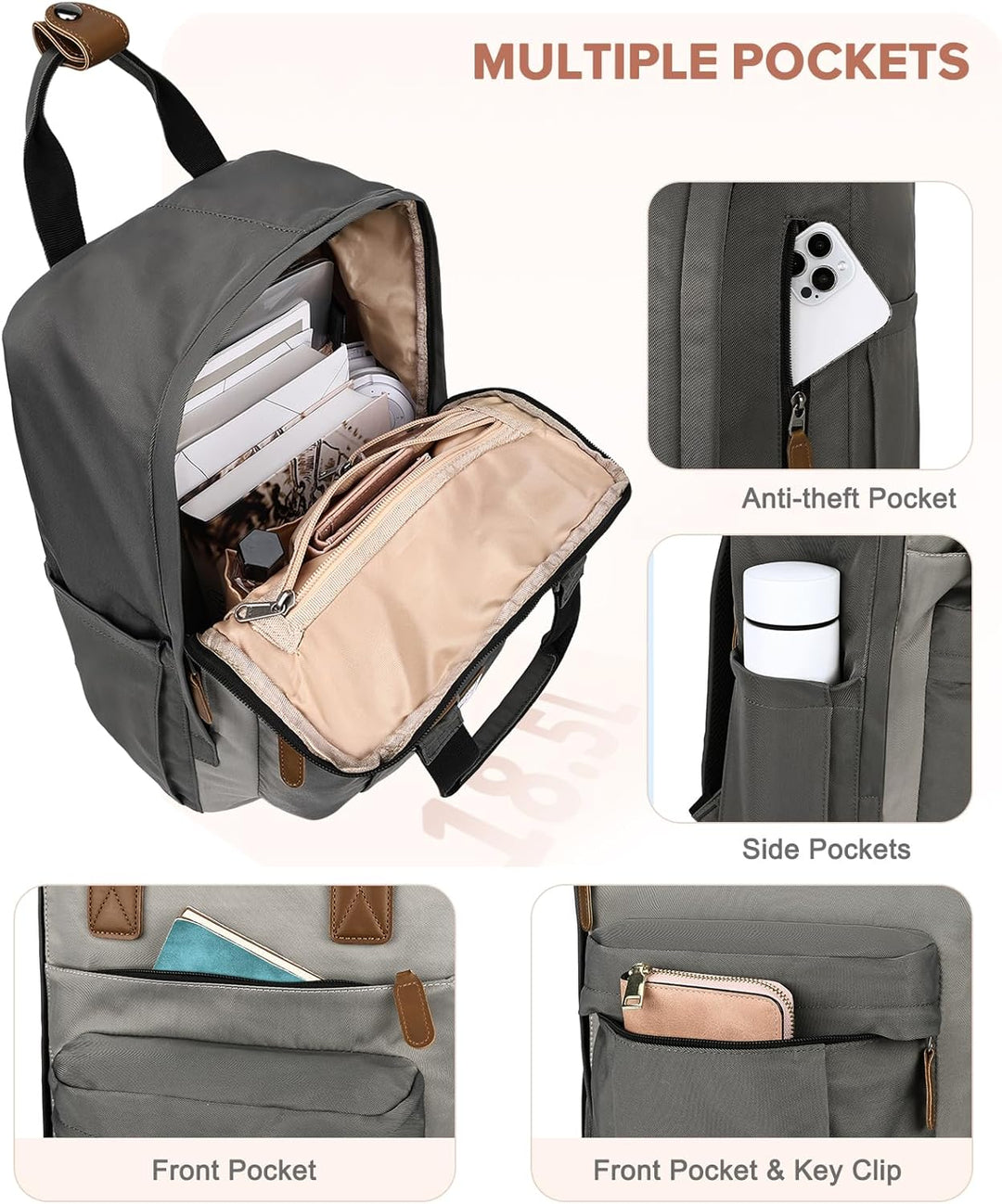 Kasgo Schulrucksack, Wasserabweisend Rucksack Mädchen Jungen Teenager 15.6 Zoll Laptop Damen Herren