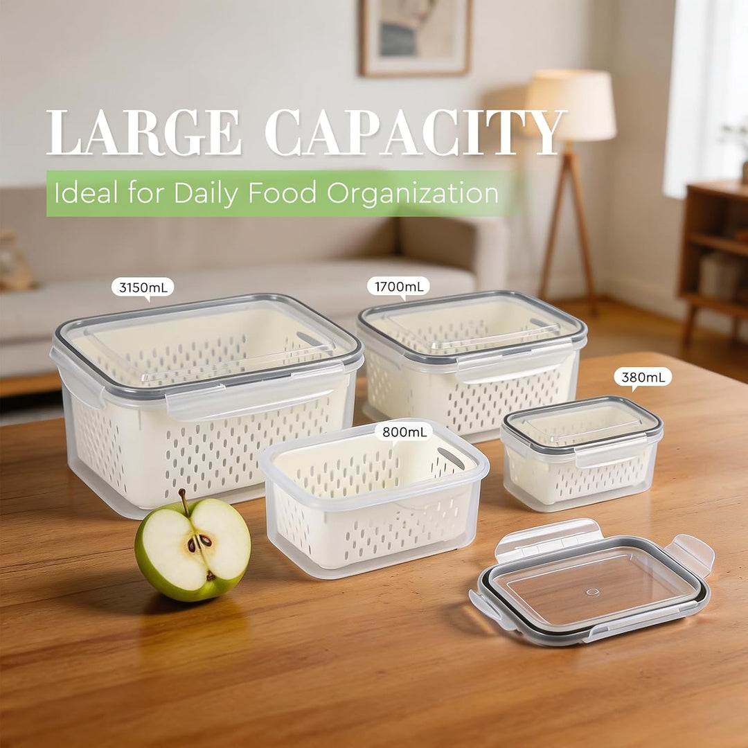 efuturetime 4-tlg. Kühlschrank Organizer Frischhaltedosen mit Deckel &amp; Sieb 4pcs-380/800/1700/3150ml