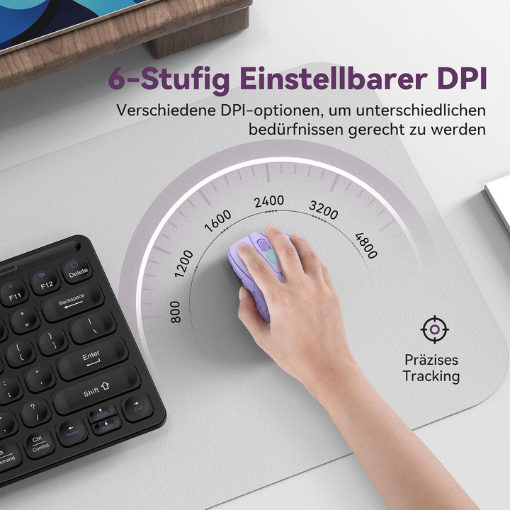 TechRise Bluetooth Maus, 2.4G Maus Kabellos (BT 5.0/3.0 + 2.4G) 4800 DPI Wiederaufladbare Ergonomisc