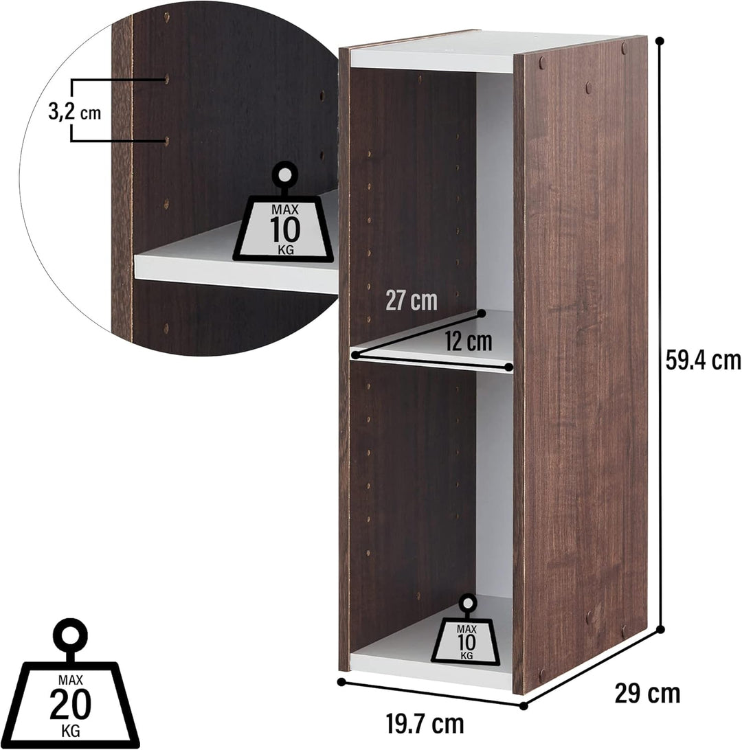 Iris Ohyama Platzsparendes Regal, Schlank, 2 Ebenen, Set aus 2, Braun, Verstellbar, Modular, Für Woh