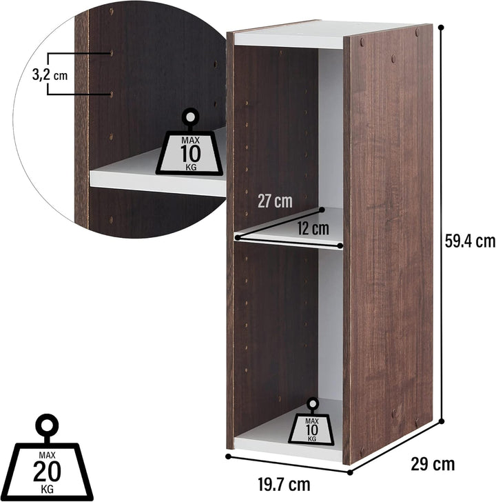 Iris Ohyama Platzsparendes Regal, Schlank, 2 Ebenen, Set aus 2, Braun, Verstellbar, Modular, Für Woh