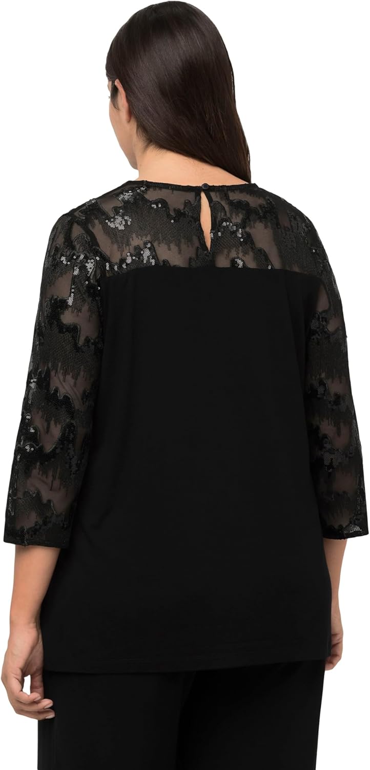 Ulla Popken Damen Shirtbluse mit Paillettenbesatz Bluse 50-52 Grosse Grössen Schwarz, 50-52 Grosse G