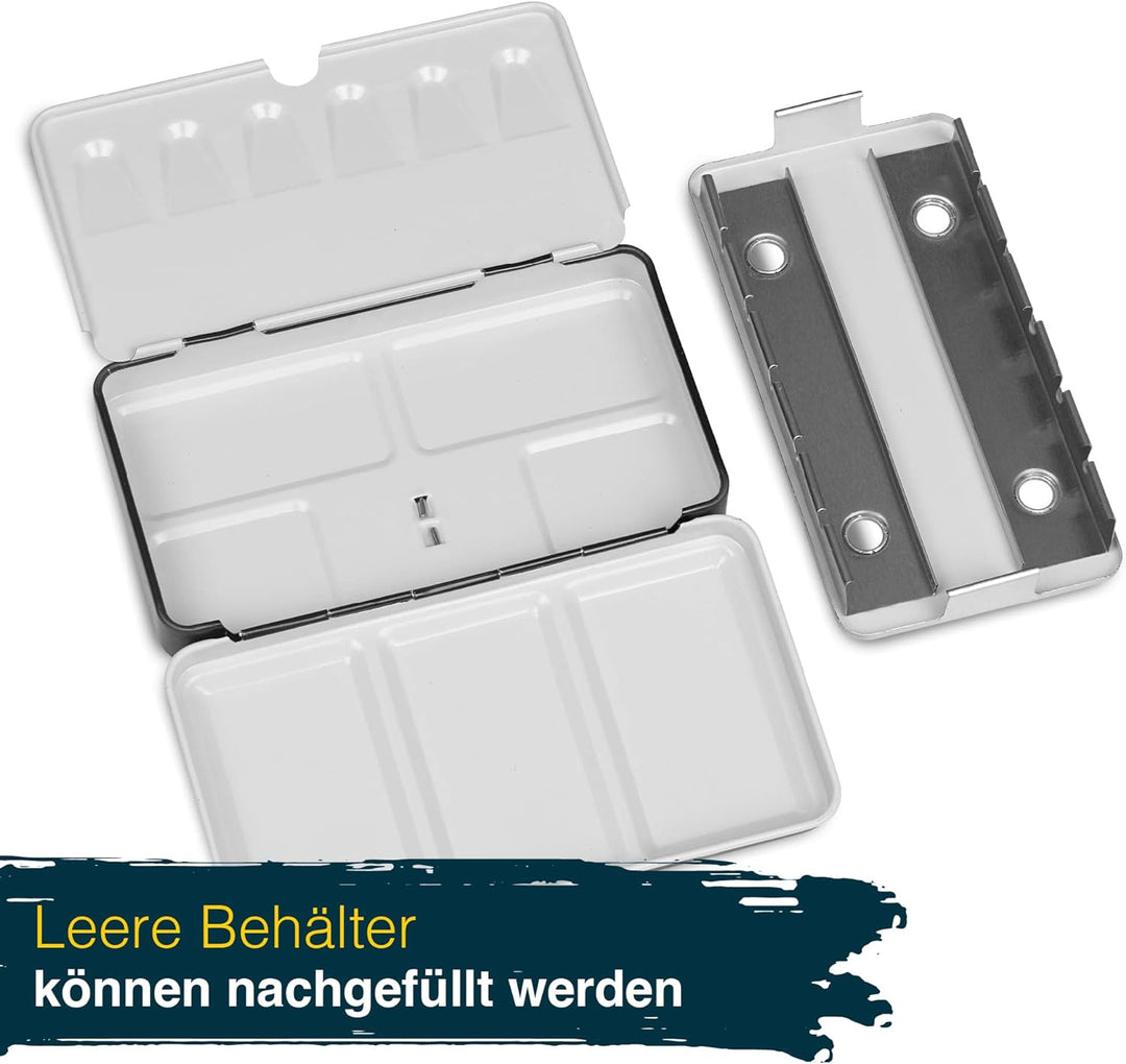 Artina Colaro Farbkasten Aquarellfarben 12 Set Wasserfarbe Malkasten Metallkasten mit Aquarell Palet