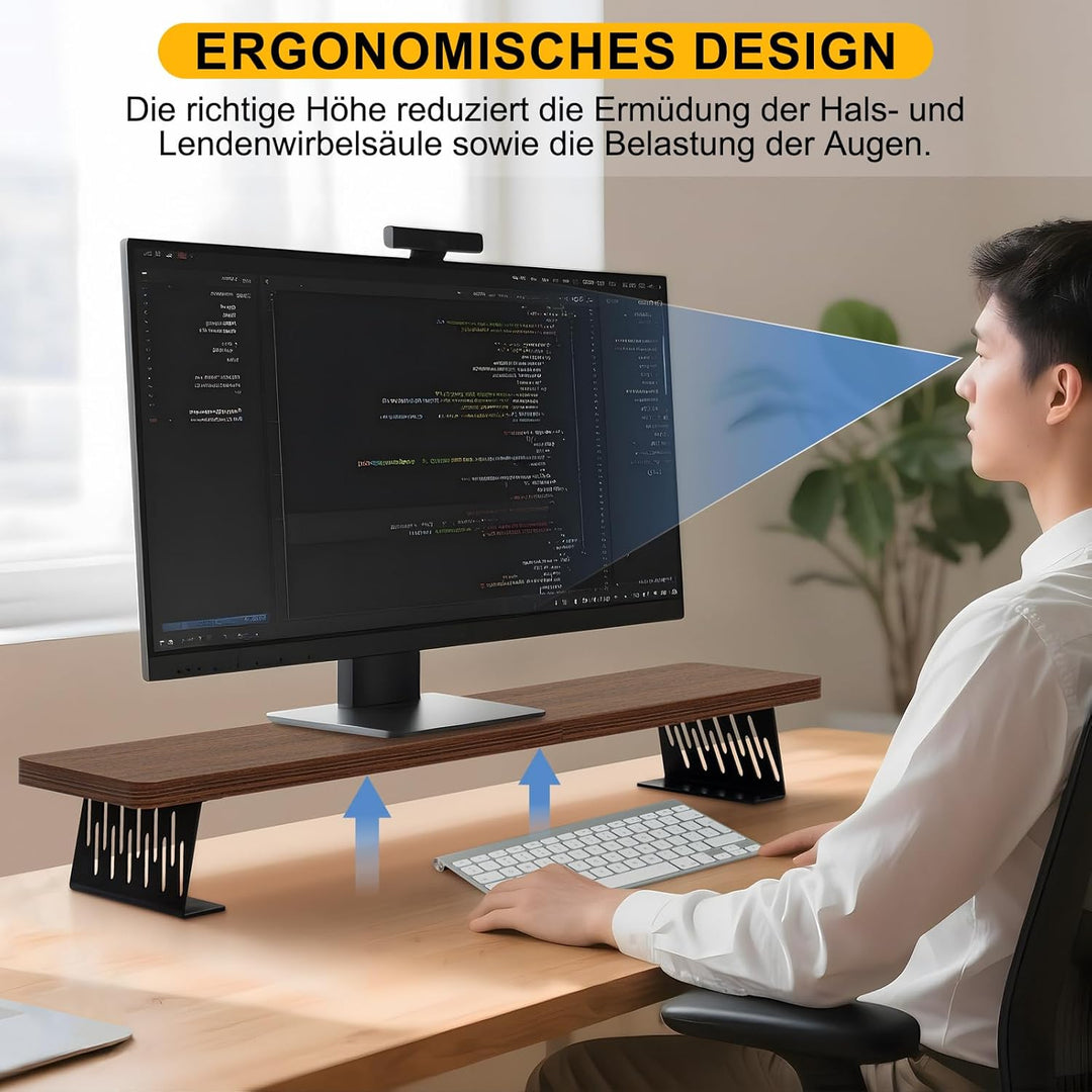 80x23.5cm Bildschirmerhöhung für 2 Monitore, Monitorständer Schreibtisch Holz für Computer, TV, Lapt
