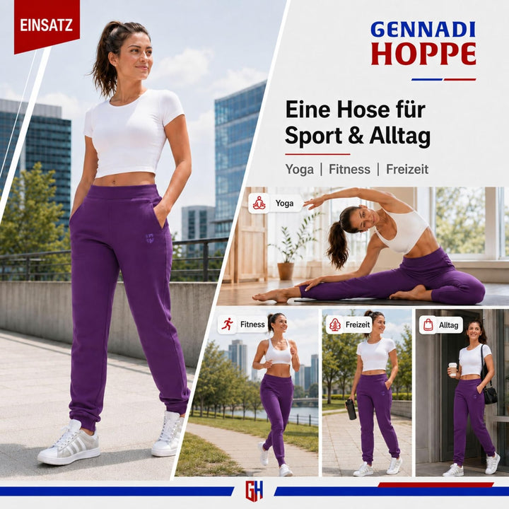 Gennadi Hoppe Damen Jogginghose Trainingshose Sweat Pants Sporthose Fitness Hose XS Lila (Purple), X