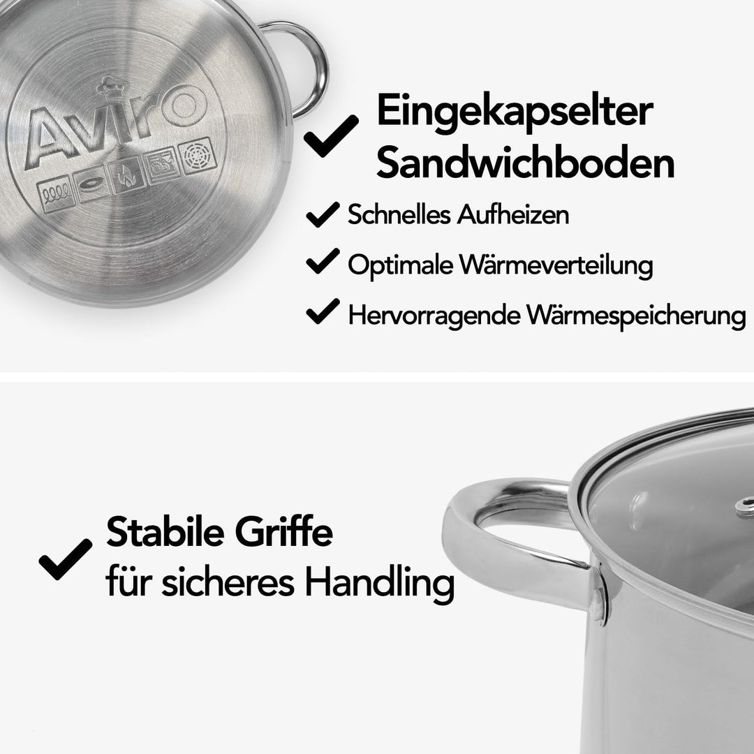 Brixy Suppentopf Stampftopf - Glasdeckel - 16,5L - 30 CM - Induktion Gas Keramik - Spülmaschinenfest