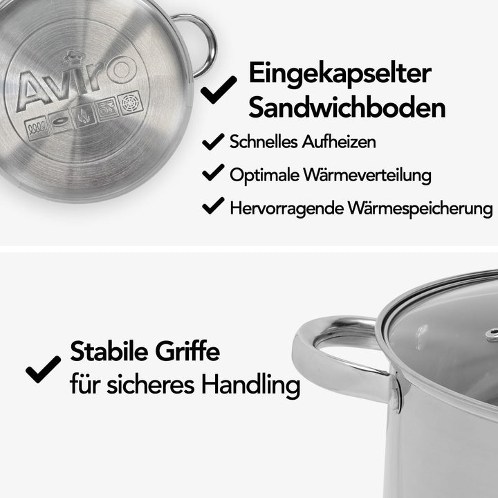Brixy Suppentopf Stampftopf - Glasdeckel - 16,5L - 30 CM - Induktion Gas Keramik - Spülmaschinenfest