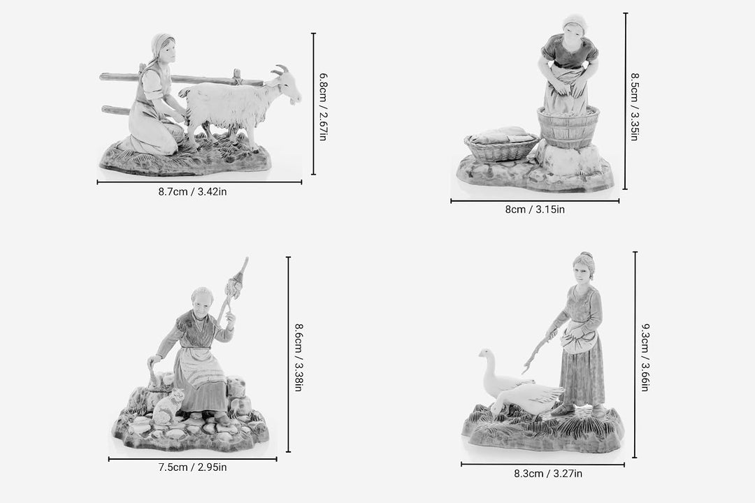 Moranduzzo Set 4 Berufe für Frauen für Krippe 10 cm Massstab 1:20 - Unzerstörbare Krippenfiguren - S