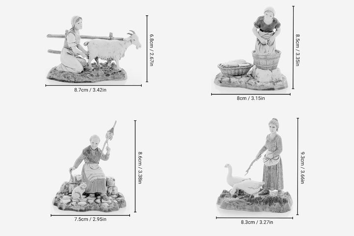 Moranduzzo Set 4 Berufe für Frauen für Krippe 10 cm Massstab 1:20 - Unzerstörbare Krippenfiguren - S