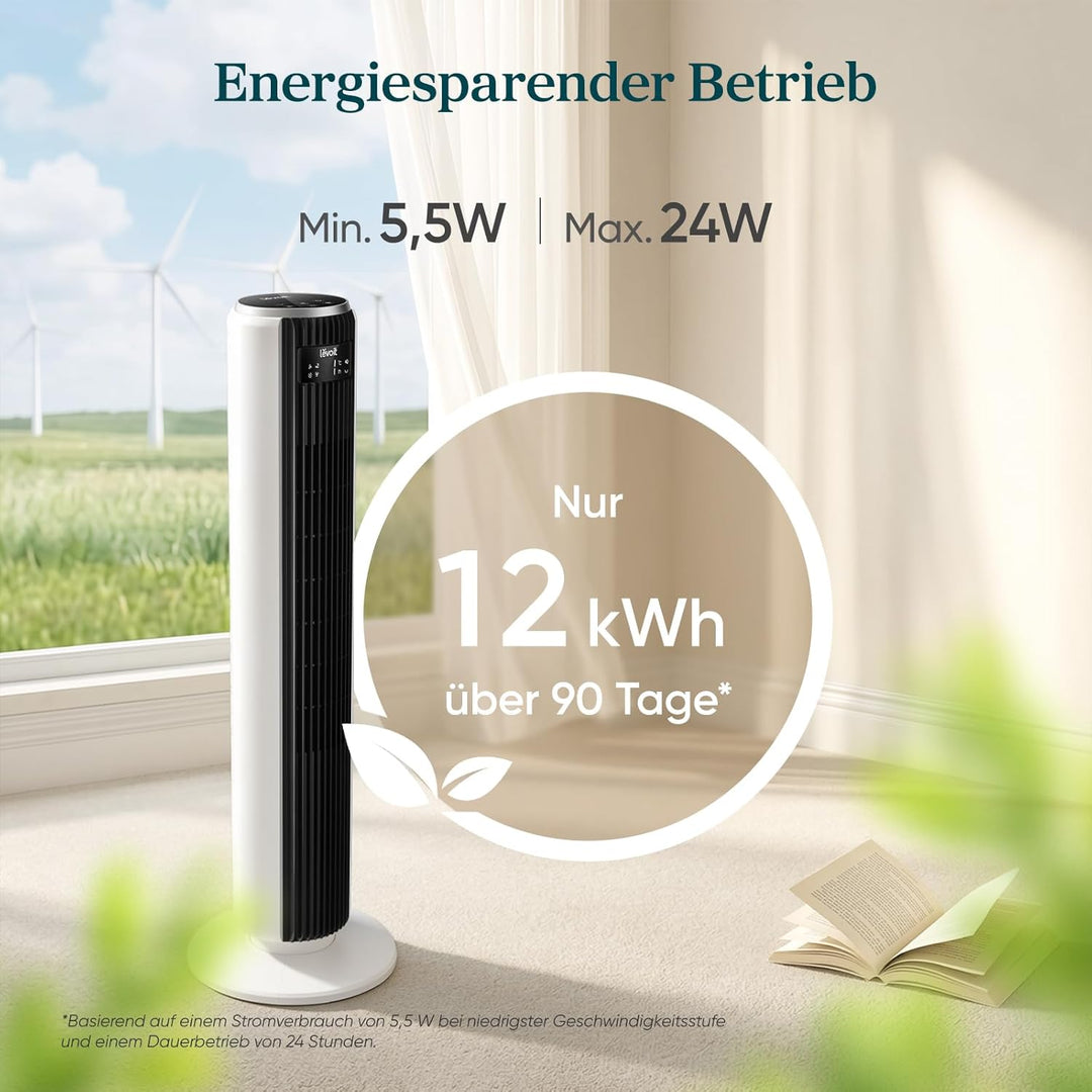 Levoit 20 dB sehr leiser Turmventilator mit Fernbedienung, 7,9 m/s Ventilator mit Kühlung, 90° oszil