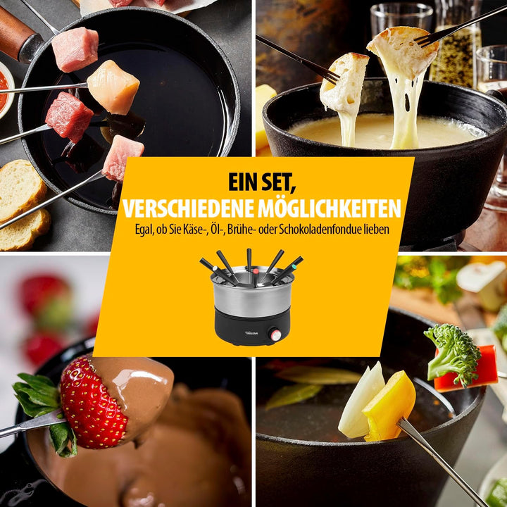Tristar Fondue-Set, 1,5 L Edelstahl, 2-in-1 mit Crêpe-Funktion, PFAS-frei, Spülmaschinenfeste Teile,