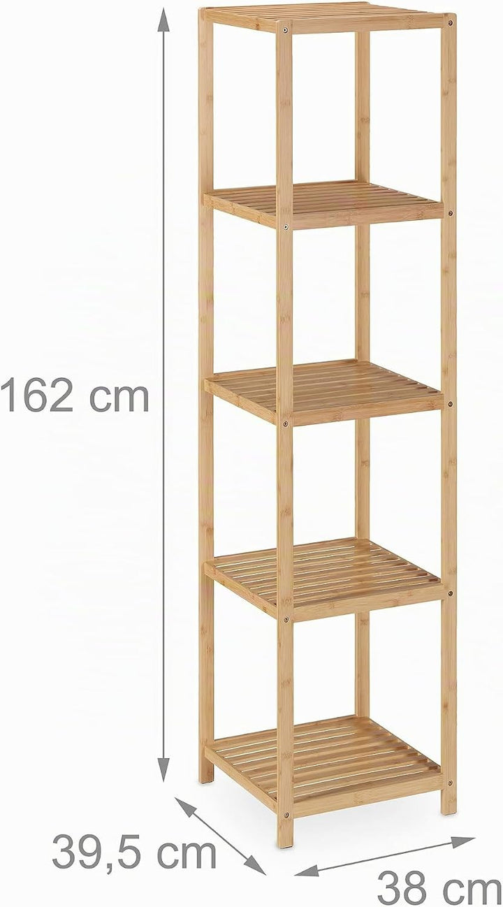 Relaxdays Badregal, Bambus, 5 Ablagen, HBT: 162 x 38 x 39,5 cm, Standregal für Badezimmer &amp; Küche, f