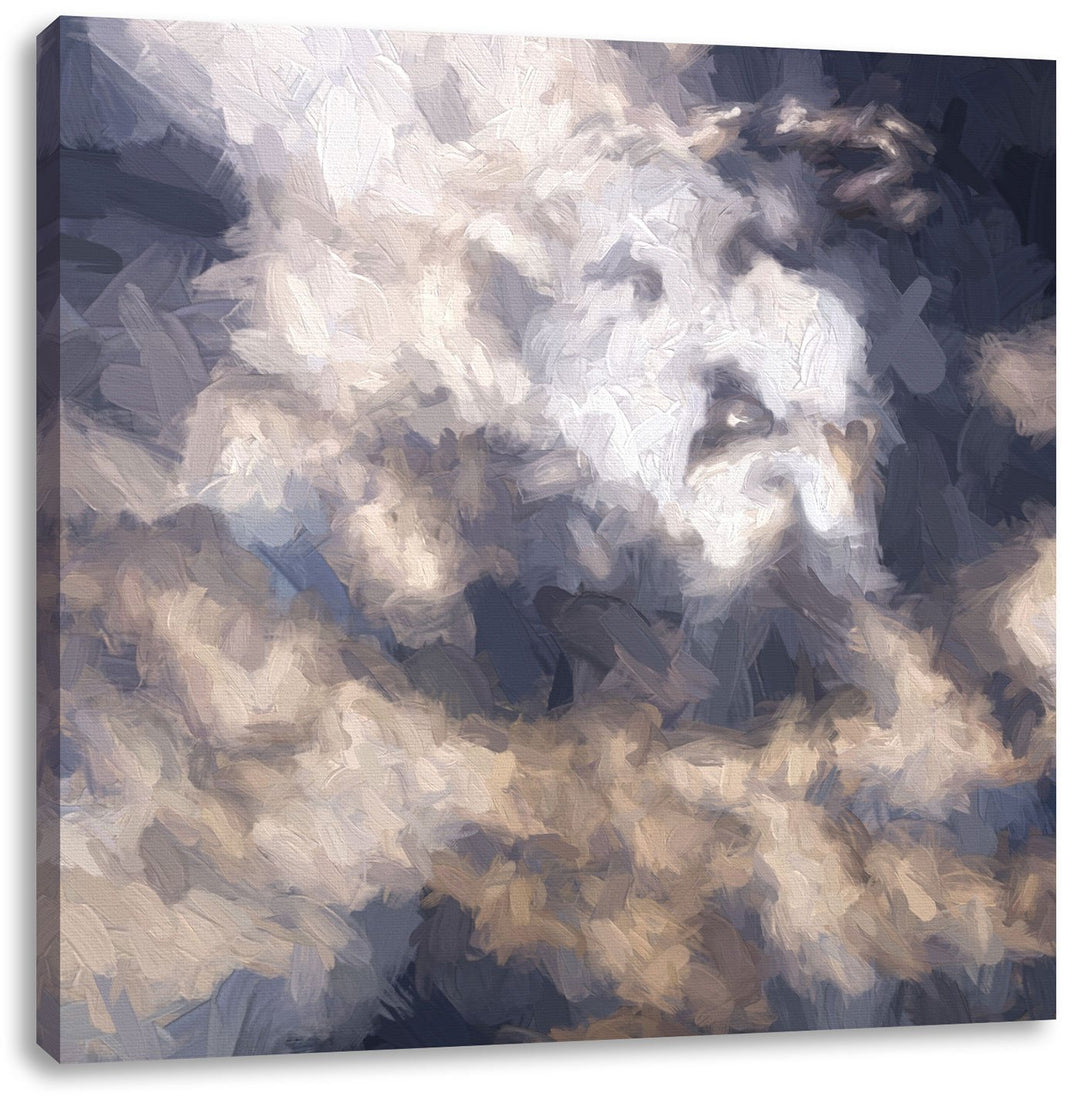 Pixxprint Das Jesusgesicht am Himmel als Leinwandbild/Grösse: 70x70 cm/Wandbild/Kunstdruck/fertig be