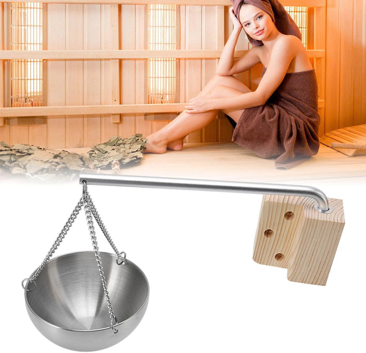 Hapvida Saunaschale, hängender Aromatherapie-Ölbecher aus Edelstahl mit Holzblock für Saunaraum, Aro