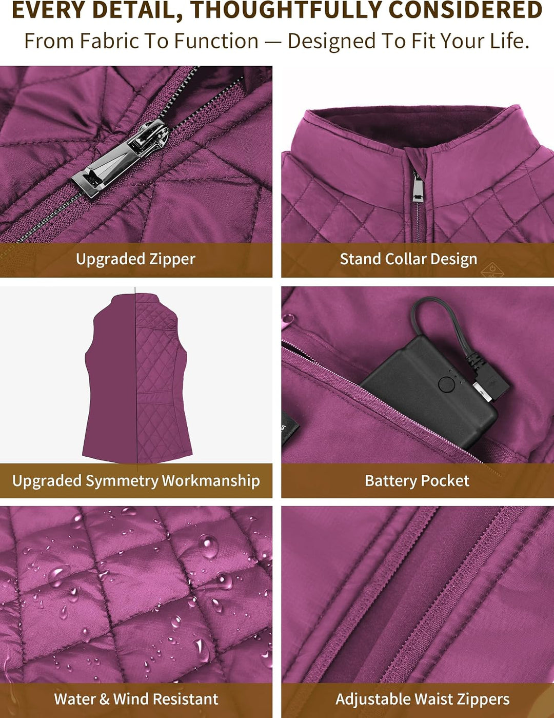 Kintiwe Beheizbare Weste, Beheizte Weste Damen Heizweste mit 12000mAh Powerbank, Beheizbare Jacke He