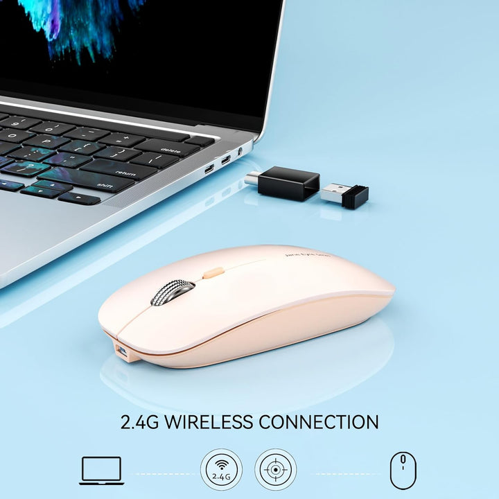 Uiosmuph Q5 Kabellos Maus, Wiederaufladbar Funkmaus 2.4G Leise Funkmaus Ultra Dünn Wireless Computer