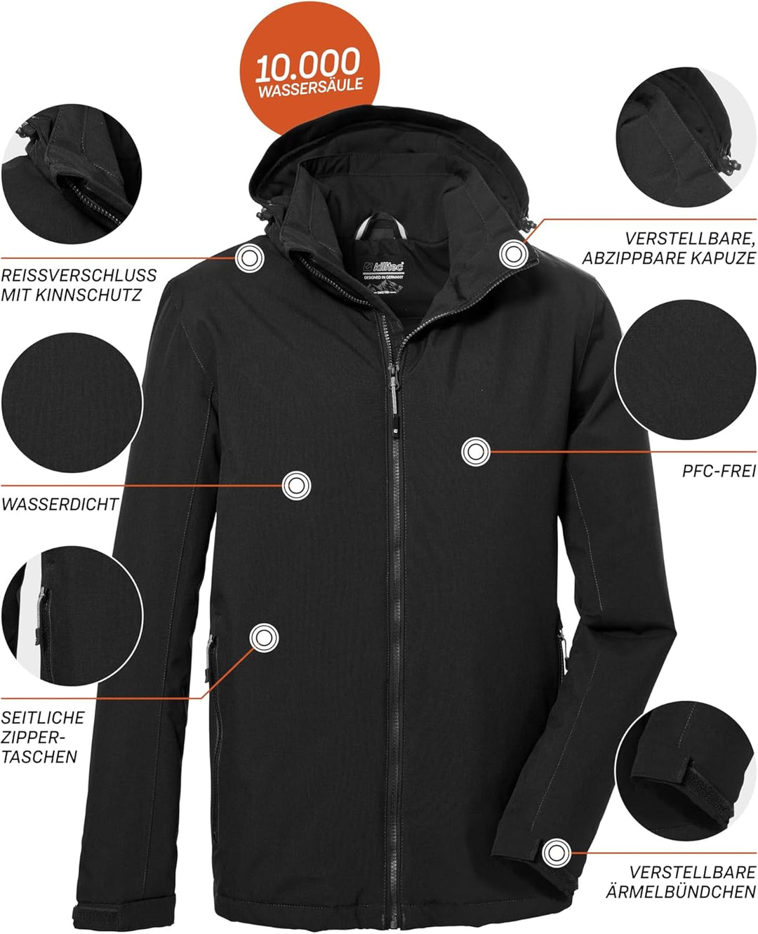 Killtec Herren Kow 22 Mn Jckt Funktionsjacke/Outdoorjacke mit abzippbarer Kapuze M Schwarz, M Schwar