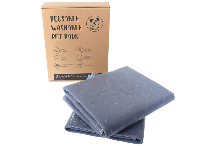 pet wiz Zwei Packungen grosse Wiederverwendbare, waschbare Haustierunterlagen in Grau (60 x 90 cm),