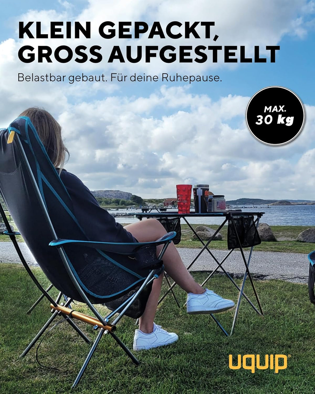 Uquip Campingtisch Liberty L Grey I 58 x 65 x 80 cm I kompakter Falttisch mit 30 kg Traglast I Leich