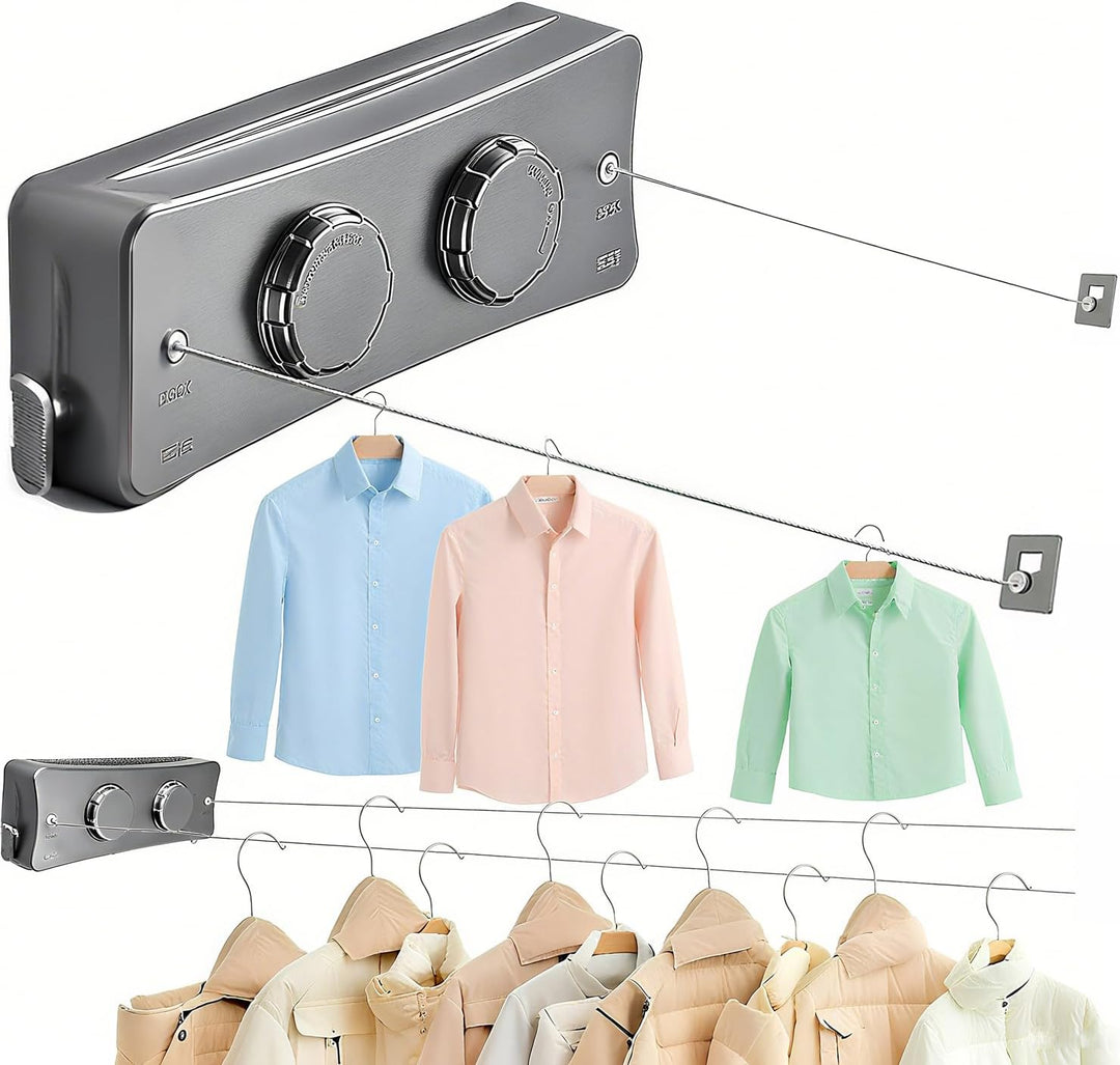 QHENS Wäscheleine Balkon Ausziehbar Wandmontage, 2 x 5m Einziehbare Wand Wäscheleine, Unsichtbare Wä