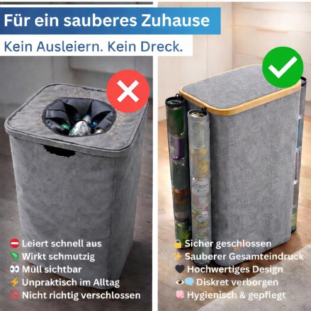 Pfandflaschen Sammelbehälter mit Deckel und Kordelzug - 100L, 1 Fach, 2x Tragetasche für PET Flasche