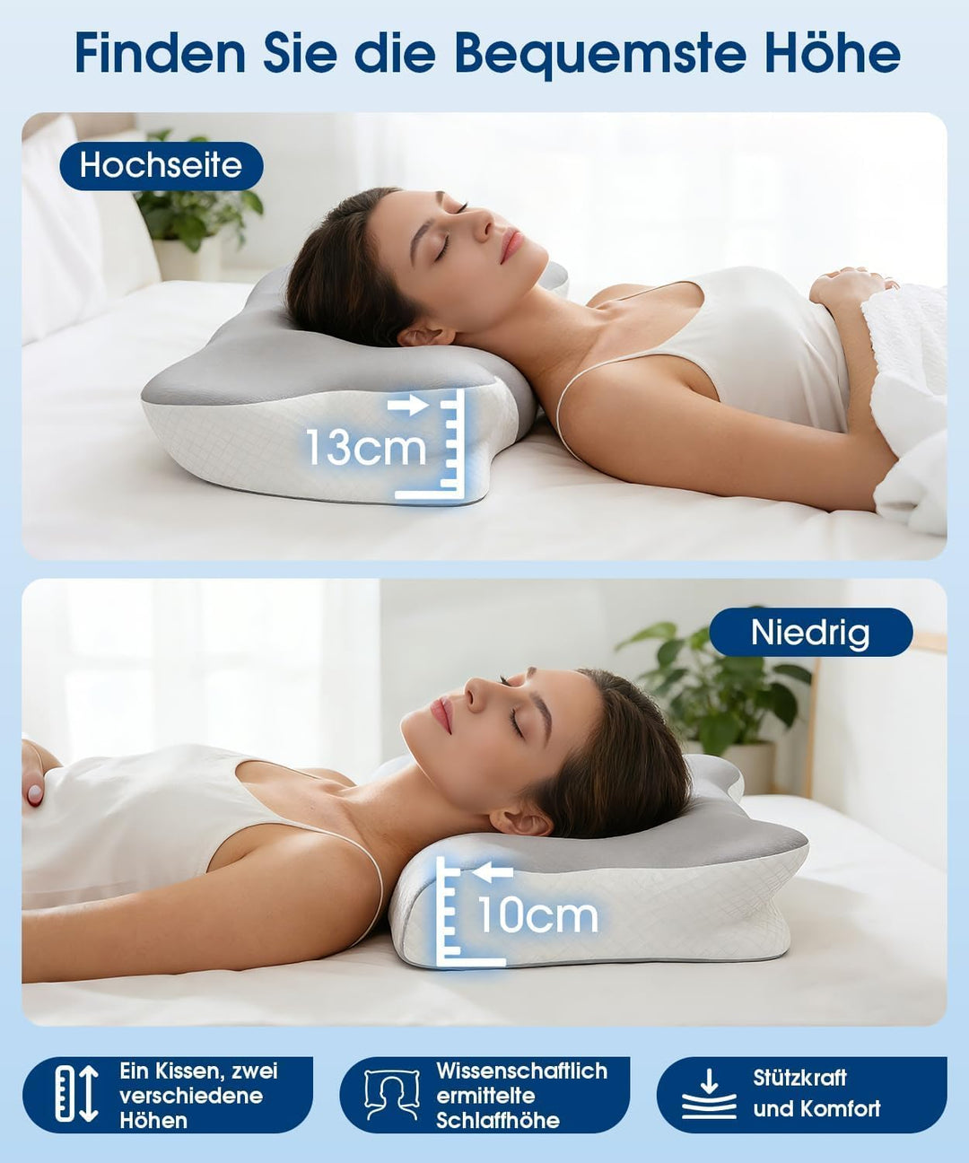 EASICUTI Nackenkissen Kopfkissen, Ergonomisches Kissen mit 2 kühlenden Waschbaren Bezügen Memory Foa
