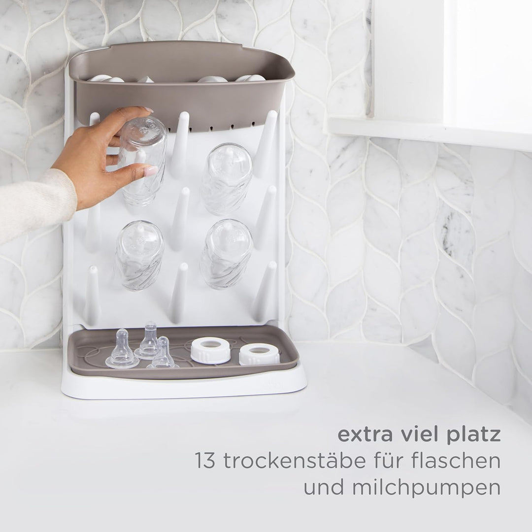 Ubbi Vertical Baby Bottle Drying Rack, Space Saving Countertop Drying Rack Baby Accessory, Taupe, Ta