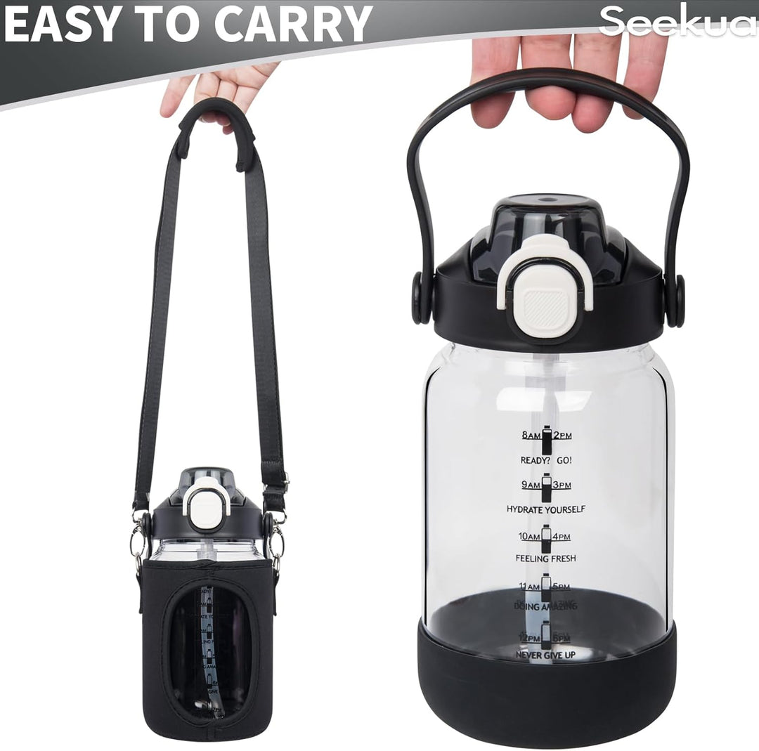 1l Trinkflasche Glas Flasche mit Strohhalm & Zeitmarkierung, 1 liter Wasserflasche mit Früchteinsatz