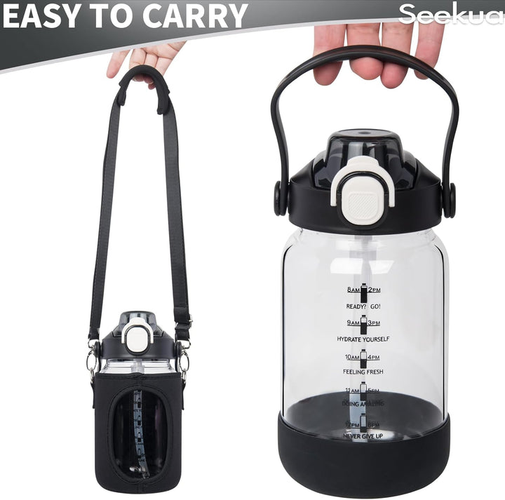1l Trinkflasche Glas Flasche mit Strohhalm & Zeitmarkierung, 1 liter Wasserflasche mit Früchteinsatz