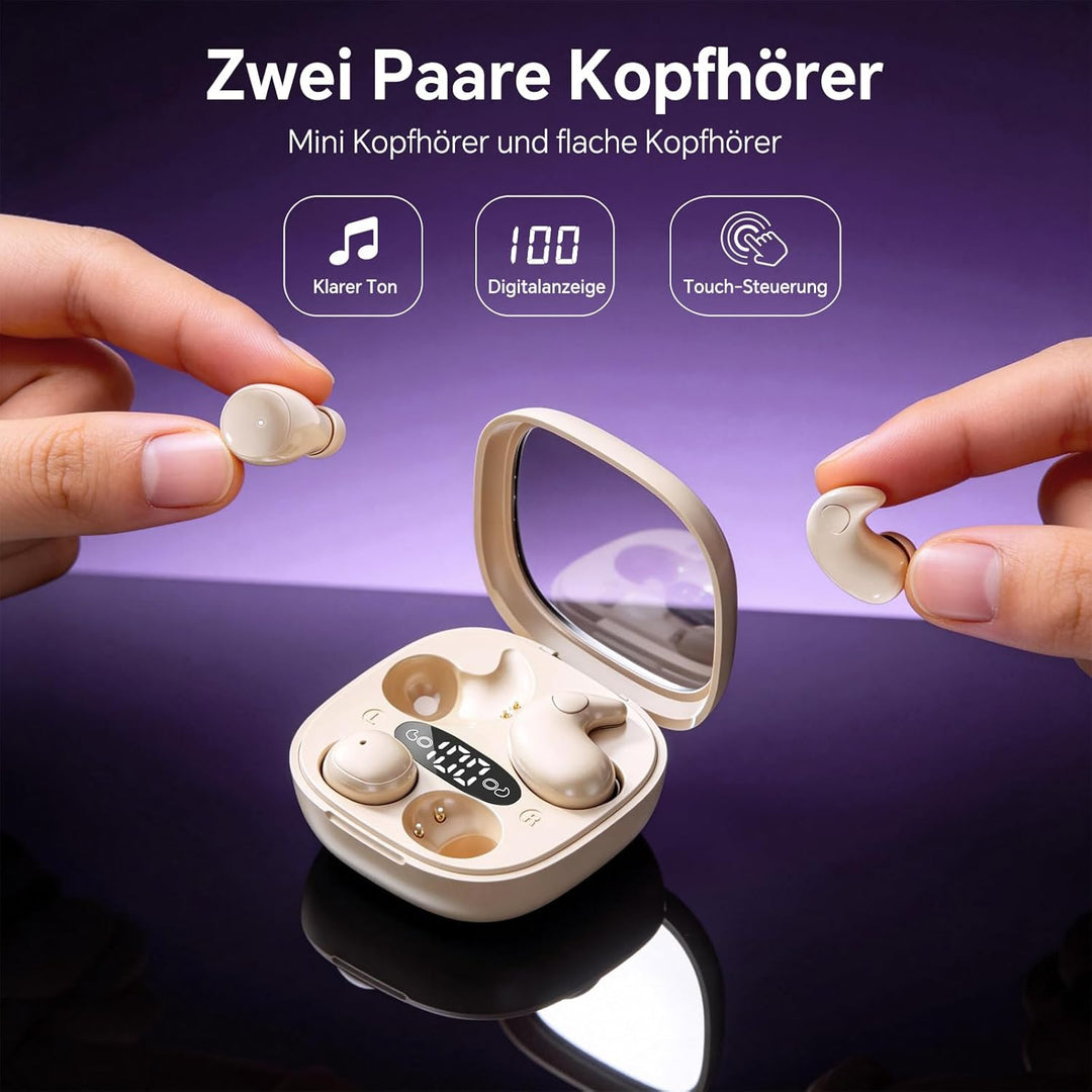 2 Paar Mini Unsichtbare Kopfhörer Kabellos Bluetooth für Kleine Ohren Schlafkopfhörer Seitenschläfer