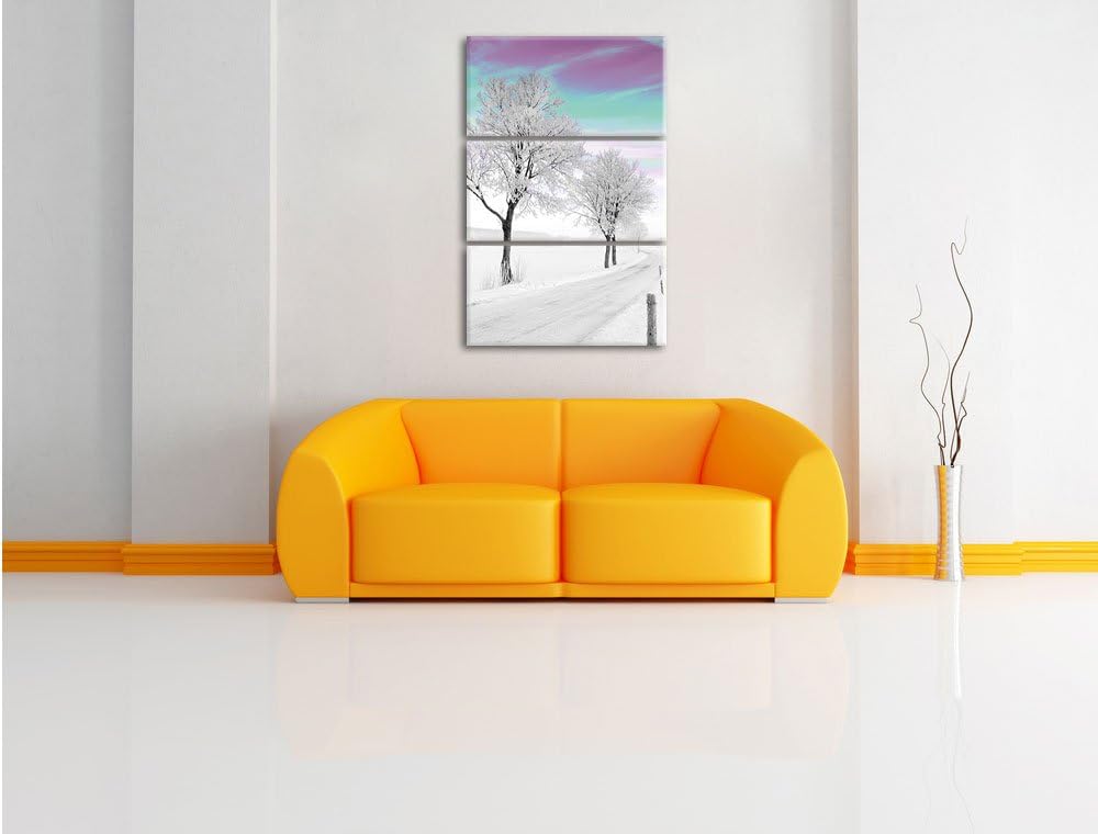Pixxprint verschneiter Baum in Winterlandschaft als Leinwandbild/Grösse: 3 Teilig (120x80) cm/Wandbi