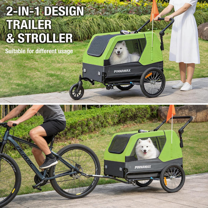 Hundeanhänger für Fahrräder – 2-in-1 Haustierbuggy, belastbar bis zu 45 kg – Fahrradanhänger für Hun