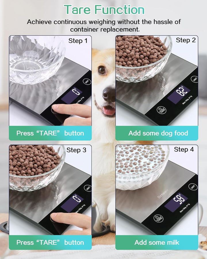Drcowu Küchenwaage Digitale 10 kg, Waage küche Digital mit LCD-Anzeige, Multifunktions-Lebensmittelw