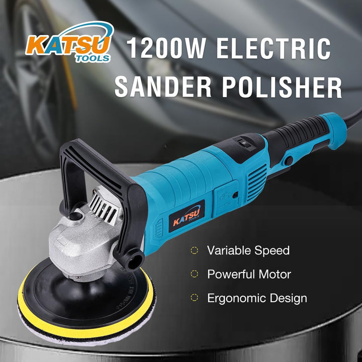 KATSU Tools Poliermaschine Auto 1200 W 150 mm – rotierend, 6 Stufen, Winkelschleifer / Poliermaschin