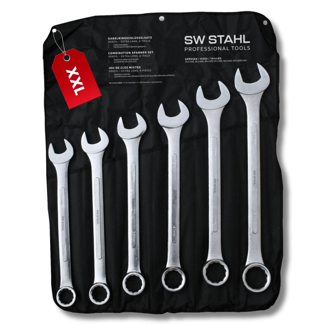 SW-Stahl 00927L Jumbo Gabelringschlüsselsatz I 6 teilig I 34-50mm extra lang I aus Carbonstahl I ink